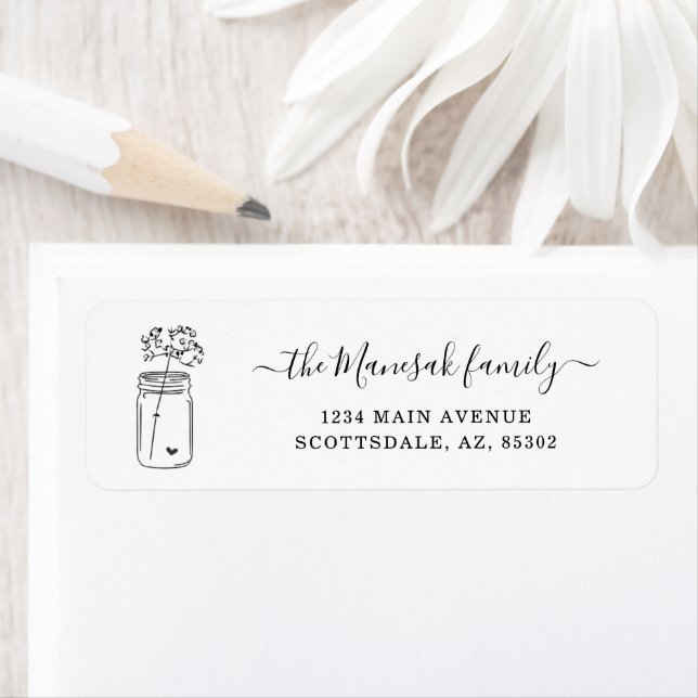 Personalisierte Mason Jar & Blume Rücksendeadresse (Insitu)