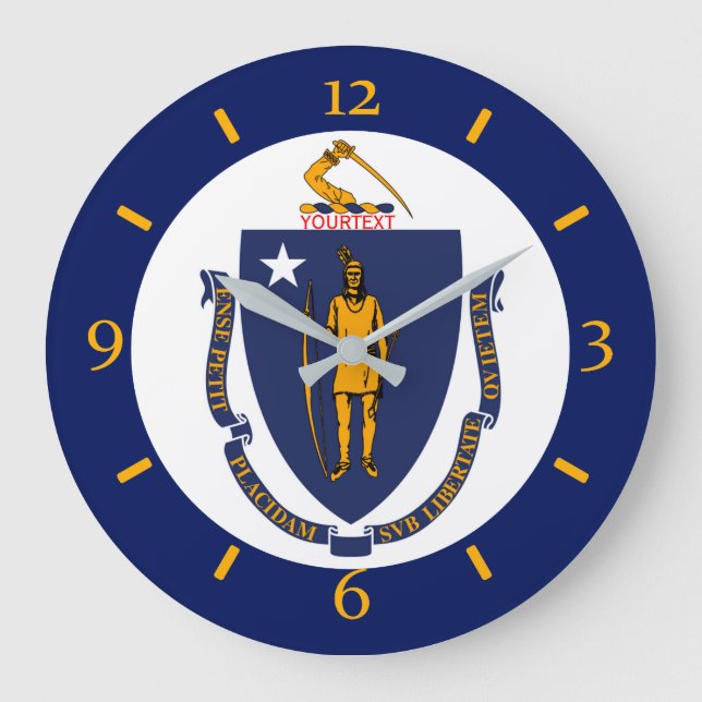 Personalisierte Massachusetts State Flag Design au Große Wanduhr (Vorderseite)