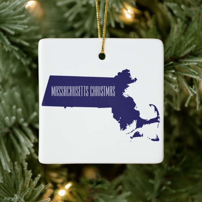 Personalisierte Massachusetts Weihnachtsfeier Keramikornament (Baum)