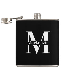 Personalisierte Maßanfertigung Monogramm Schwarz Flachmann