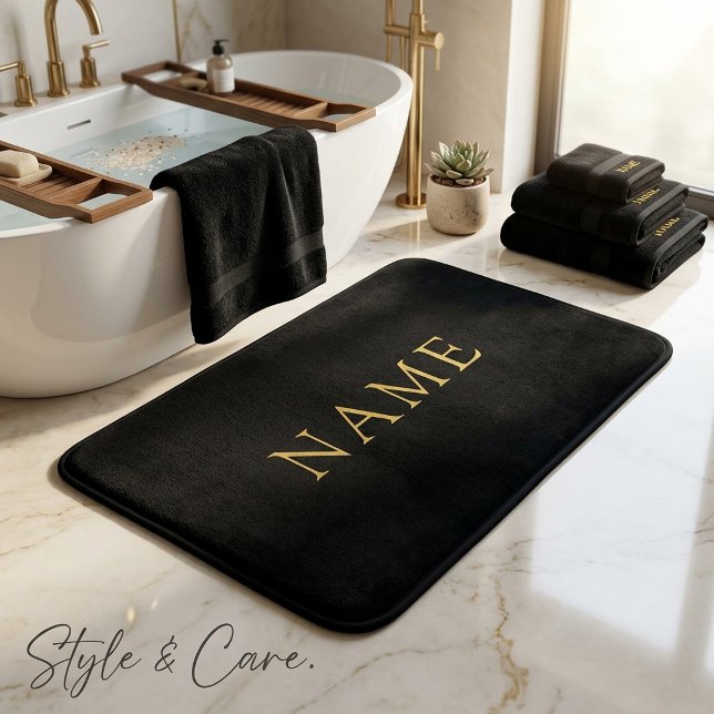 Personalisierte massive schwarze Badematte mit ind (Personalized Solid Black Bath Mat with Custom Name)