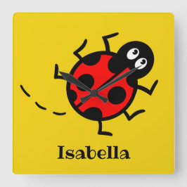Personalisierte Mauerstuhr auf dem Ladybird-Muster Quadratische Wanduhr