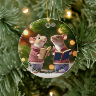 Personalisierte Mäuse singen ein Carol Keramik Ornament
