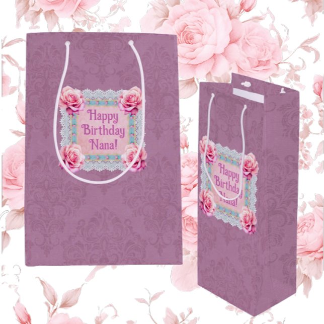 Personalisierte Mauve-Rose Lace Damask Geschenktas Mittlere Geschenktüte (Personalize with your own message!)