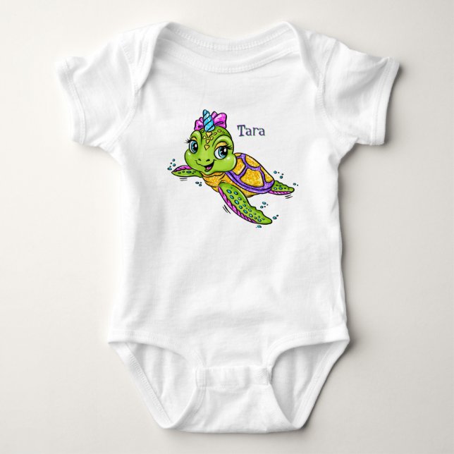 Personalisierte Meeresschildkröte Baby Strampler (Vorderseite)