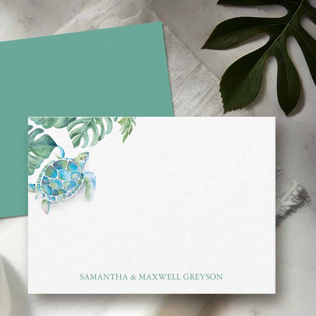 Personalisierte Meeresschildkröte Mitteilungskarte (Mini note cards with envelopes designed with sea turtle watercolor art.)
