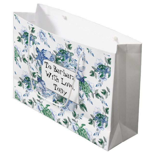 Personalisierte Meeresschildkröten Große Geschenktüte (Vorderseite Schrägansicht)