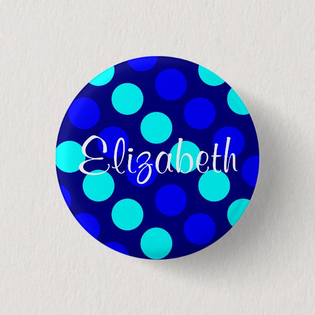 Personalisierte mehrfarbige blaue Punkte Button (Vorderseite)