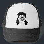 Personalisierte Meldung Funny Mullet Illustration Truckerkappe<br><div class="desc">Erstellen Sie das perfekte personalisierte Geschenk. Fügen Sie eine lustige Nachricht hinzu,  um es zu einem lustigen Gag-Geschenk zu machen. Enthält eine Cartoon-Style-Abbildung von Mullet-Frisuren und Ihrem eigenen Sprichwort oder Namen.</div>