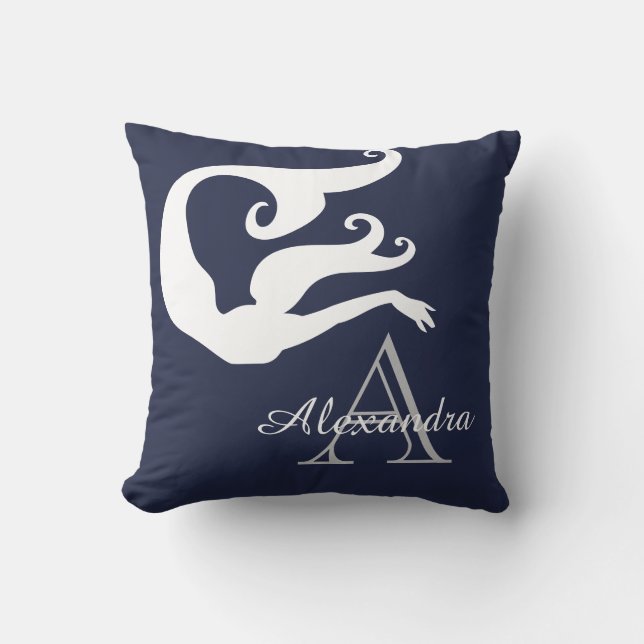 Personalisierte Mermaid White Navy mit Monogramm Kissen (Vorderseite)