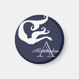 Personalisierte Mermaid White Navy mit Monogramm Magnet