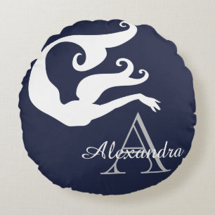 Personalisierte Mermaid White Navy mit Monogramm Rundes Kissen