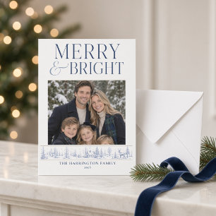 Personalisierte Merry & Bright Blaue Winter-Toile Feiertagskarte