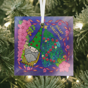 PERSONALISIERTE MERRY CHRISTMAS MIT GNOME XMAS TRE ORNAMENT AUS GLAS