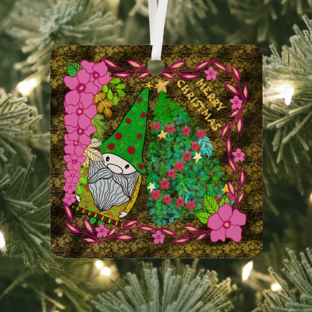 PERSONALISIERTE MERRY CHRISTMAS MIT GNOME XMAS TRE ORNAMENT AUS METALL (InSitu)