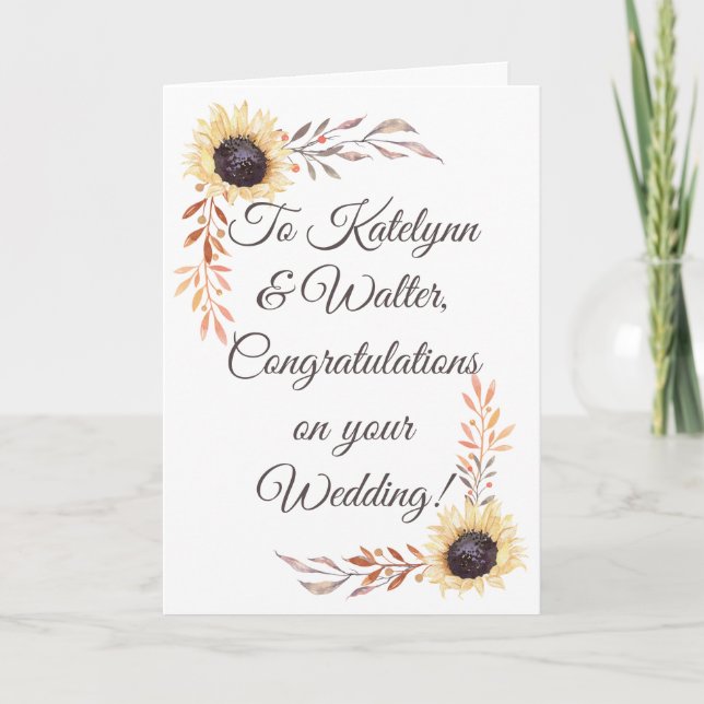 Personalisierte Message Sunflower Wedding Card Karte (Vorderseite)