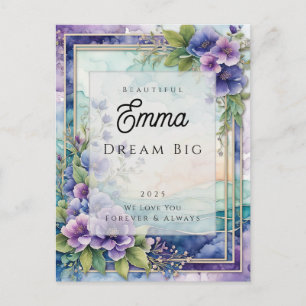 Personalisierte Message Watercolor Lila Floral Car Postkarte