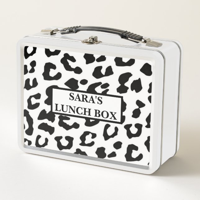 Personalisierte Metal Lunch Box - Leopard Print (Vorderseite)