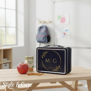 Personalisierte Metall-Lunchbox mit floralem Monog Metall Brotdose