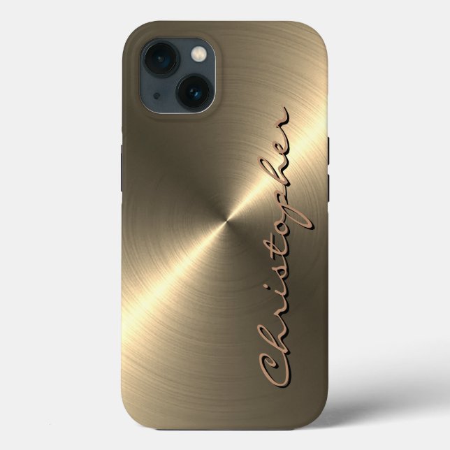 Personalisierte Metallic Titan Gold Radialtextur Case-Mate iPhone Hülle (Rückseite)