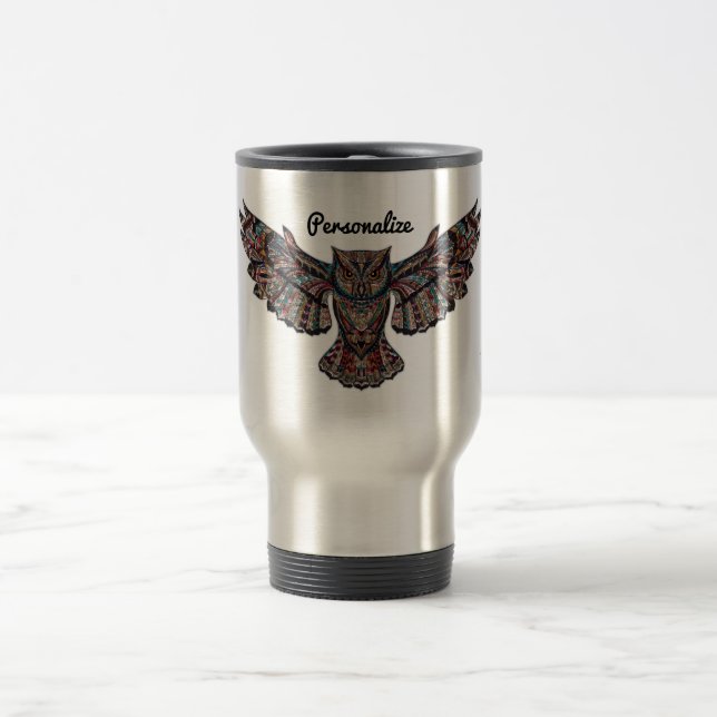 Personalisierte metallisierte Eulen-Kunst Reisebecher (Mittel)