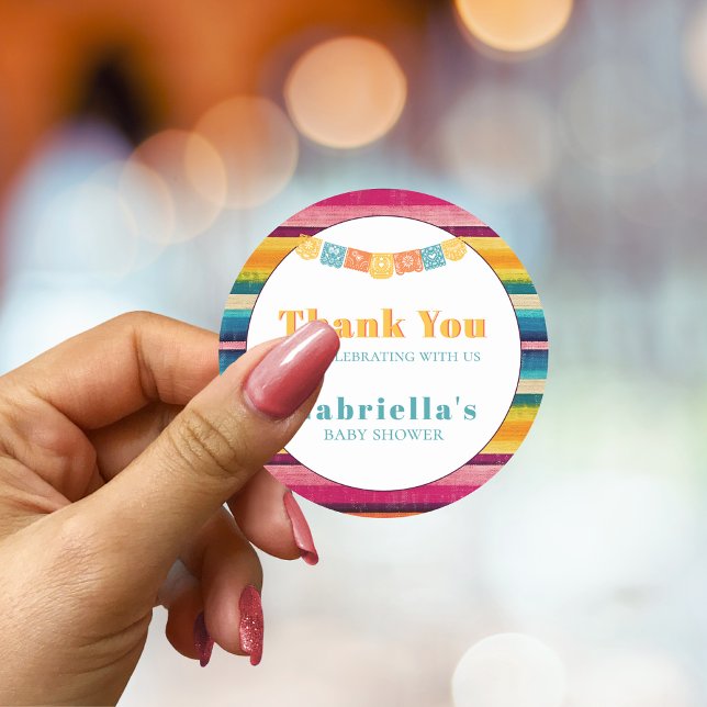 Personalisierte mexikanische Fiesta Stripte Babydu Runder Aufkleber (Von Creator hochgeladen)