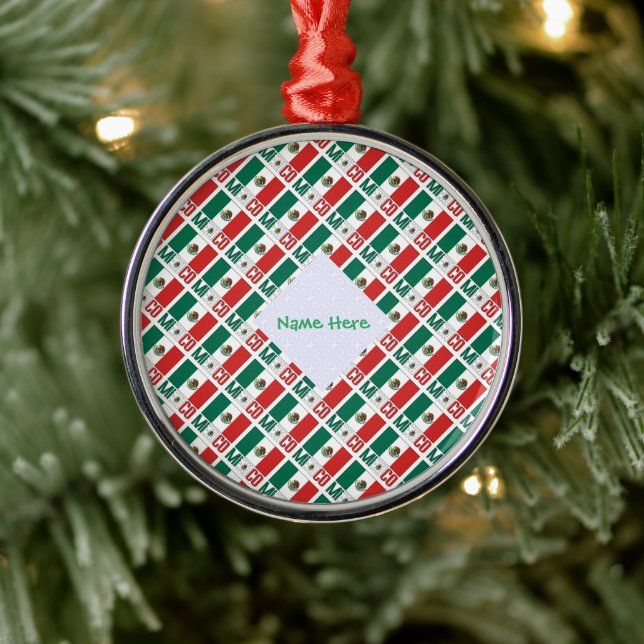 Personalisierte Mexiko-Flagge gekachelt rund Ornament Aus Metall (Baum)