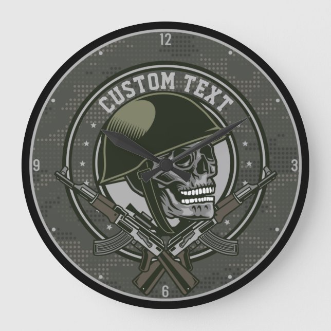 Personalisierte militärische Camouflage Soldat Sch Große Wanduhr (Vorderseite)