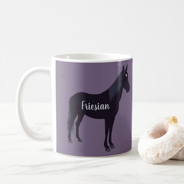Personalisierte Minimal-Friesian Horse-Silhouette Kaffeetasse (Mit Donut)