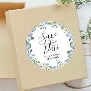 Personalisierte Minimale Florale Hochzeit Save The Runder Aufkleber