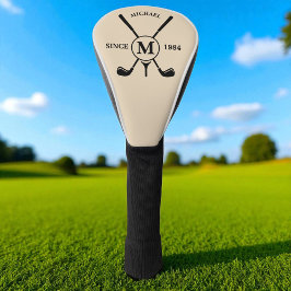 Personalisierte Minimalistische Golf Monogram Beig Headcover