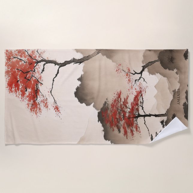 PERSONALISIERTE Minimalistische japanische Küste Strandtuch (Vorderseite)