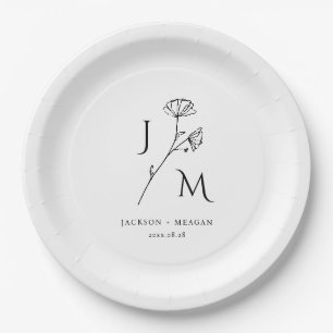 Personalisierte Minimalistische Monogramm-Papierpl Pappteller