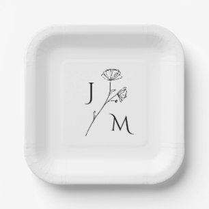 Personalisierte Minimalistische Monogramm-Papierpl Pappteller