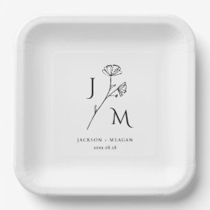 Personalisierte Minimalistische Monogramm-Papierpl Pappteller