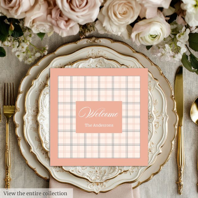 Personalisierte minimalistische Servietten Grau-Ko (Personalized Minimalist Napkins Grey Coral Style)