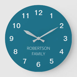 Personalisierte Minimalistische Türkis Blue Wall U Große Wanduhr