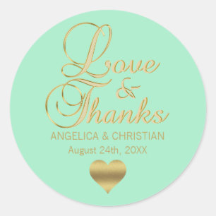 Personalisierte MINT Gold LIEBE & DANK Hochzeit Runder Aufkleber