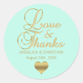 Personalisierte MINT Gold LIEBE & DANK Hochzeit Runder Aufkleber