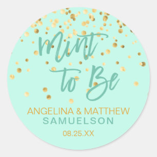 Personalisierte MINT, um Gold Confetti Wedding Runder Aufkleber
