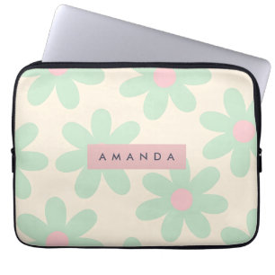 Personalisierte mintgrüne Retro-Daisy-Blumenmuster Laptopschutzhülle
