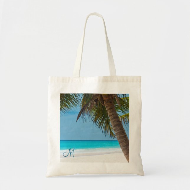 Personalisierte Mit Monogramm Beach Bags Palmen Tragetasche (Vorne)
