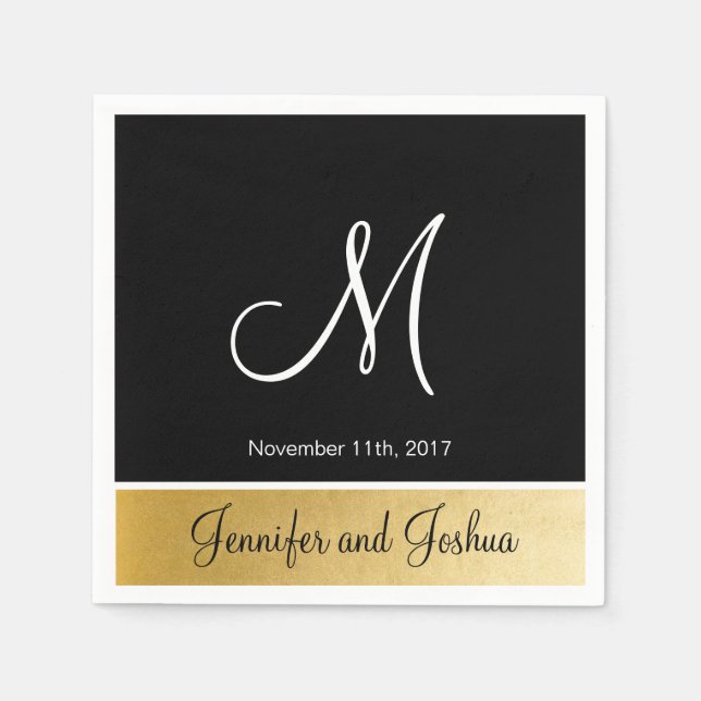 Personalisierte Mit Monogramm Black Gold-Hochzeit Serviette (Vorderseite)