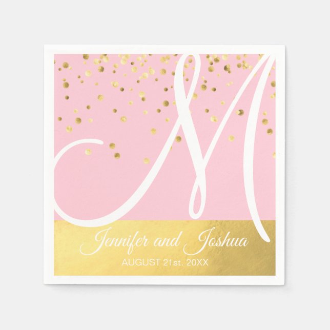 Personalisierte Mit Monogramm Blush Pink-Goldhochz Serviette (Vorderseite)