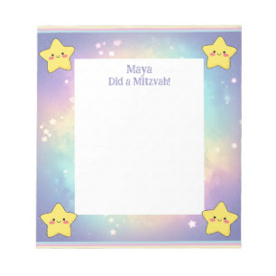 Personalisierte Mitzvah Notes Rainbow Stars Notepa Notizblock
