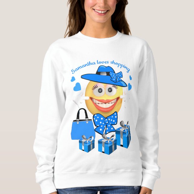 Personalisierte Mode Emoji in Blau mit Shopping Sweatshirt (Vorderseite)