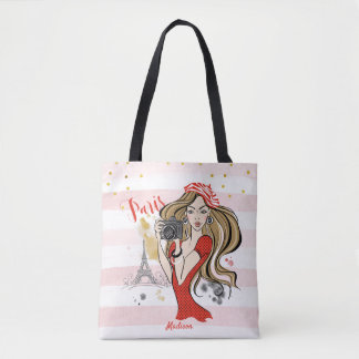 Personalisierte Mode Girl Paris Pink Sketch