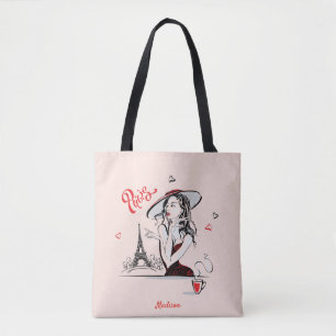 Personalisierte Mode Girl Paris Sketch Tote Bag