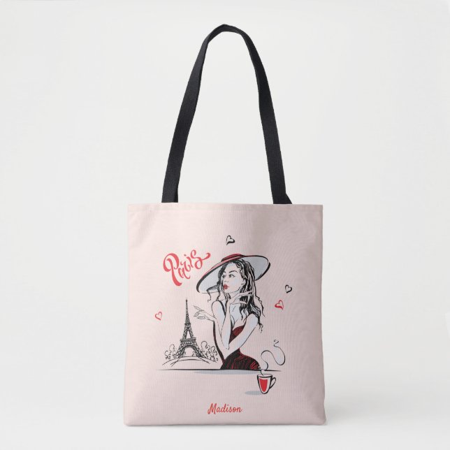 Personalisierte Mode Girl Paris Sketch Tote Bag (Vorderseite)
