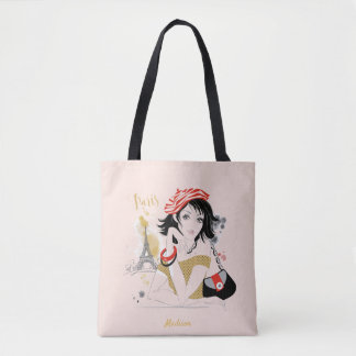 Personalisierte Mode Girl Paris Sketch Tote Bag